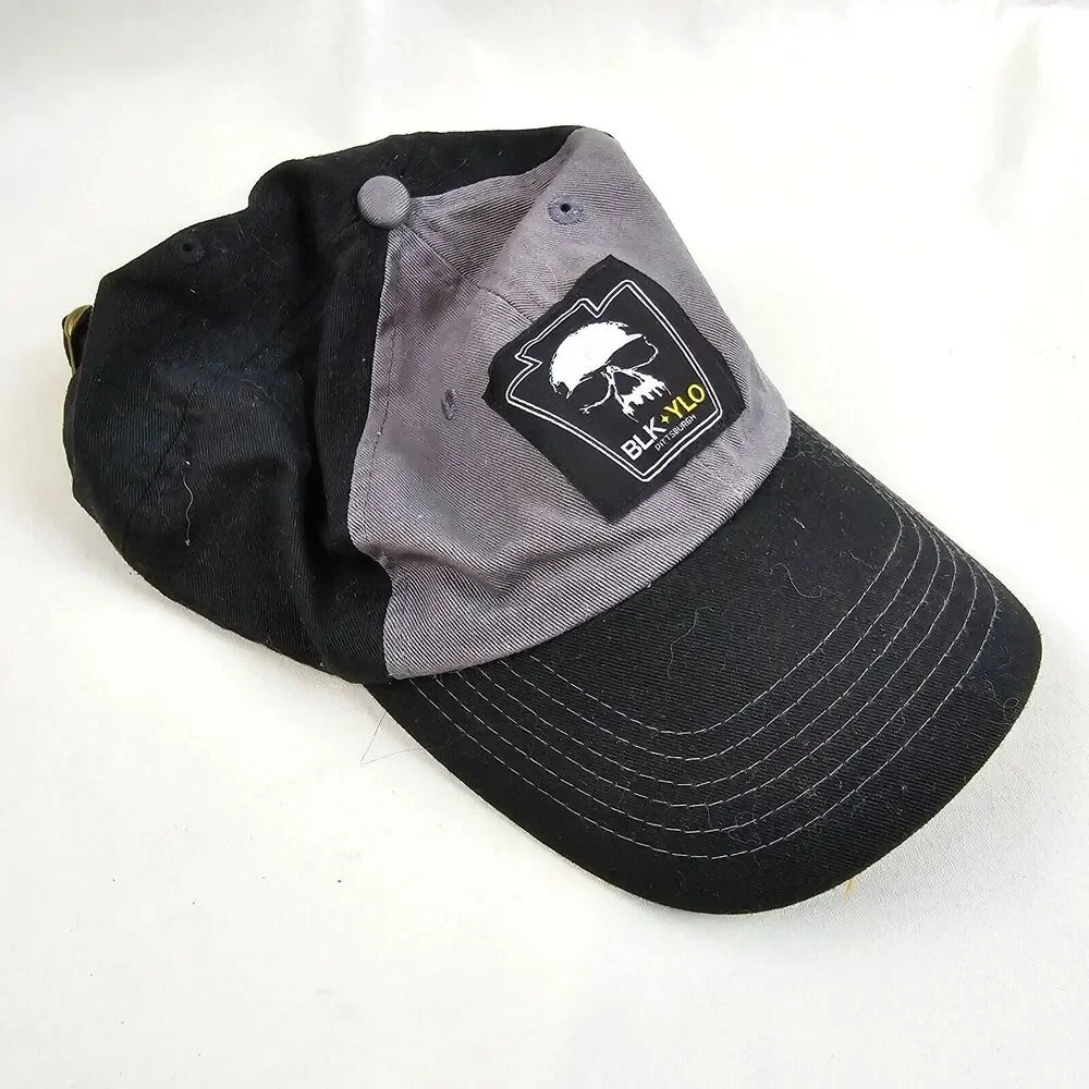 BLK YLO Hat Mens Adjustable Strapback Black Grey Pittsburgh City Destination